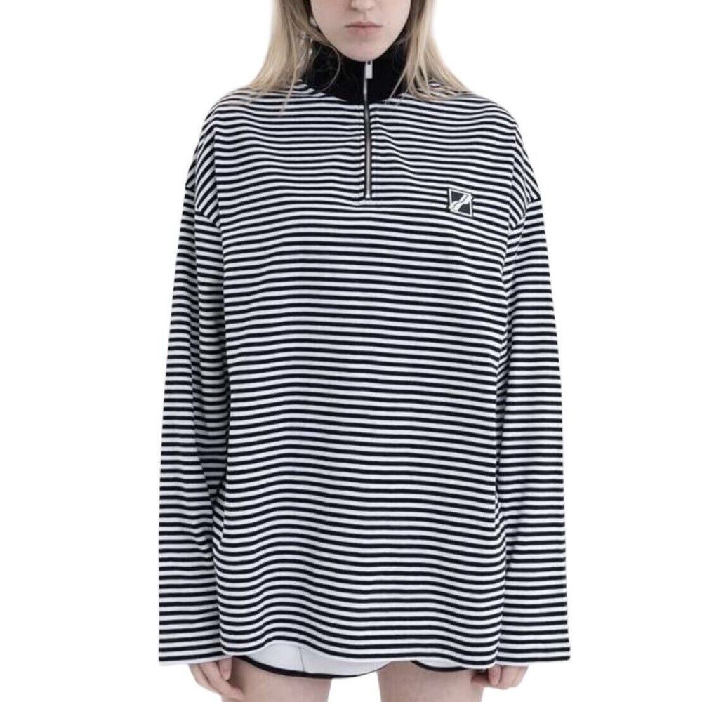 WE11DONE Womens Blouse Shirt Size XS  Collar Striped Logo Patch Long Sleeve